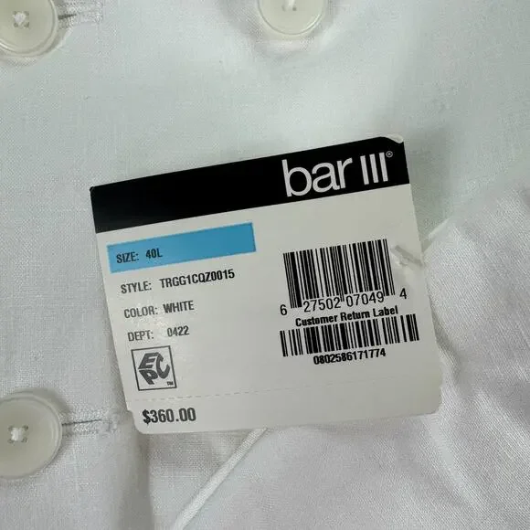 Bar III Mens Slim Fit 100% Linen Double-Breasted Suit Jacket White 40L - Picture 4 of 5